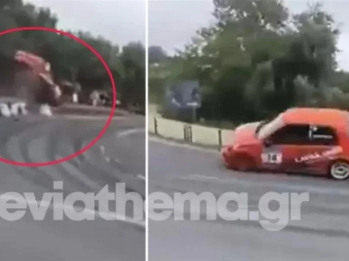 Τρομακτικό βίντεο από αγώνα στην Εύβοια: Τούμπα αυτοκινήτου – Παραλίγο να πέσει σε θεατές